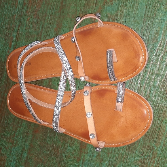 Express size 10 women's brown, sequined sandals, excellent used condition - Picture 5 of 9